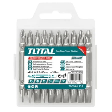 Total TAC16HL133 Screwdriver - PH2+SL6.0,65mm,10pcs set Double end bit